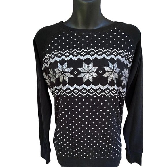 Eddie Bauer Snowflakes Nordic Black Long Sleeve Crew Neck Sweatshirt Women’s M - Picture 1 of 6